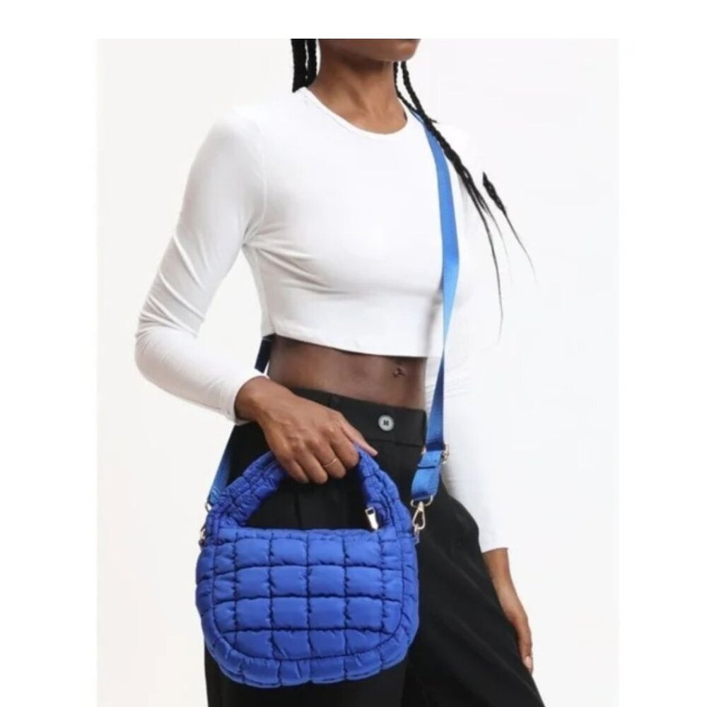 Urban Expressions Leo Quilted Puffer Crossbody Shoulder Bag Electric Cobalt Blue